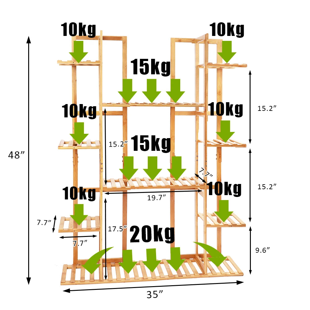 9 Tier Bamboo 17 Potted Plant Stand Rack