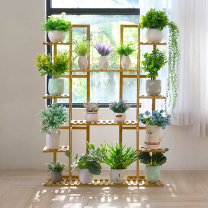 9 Tier Bamboo 17 Potted Plant Stand Rack