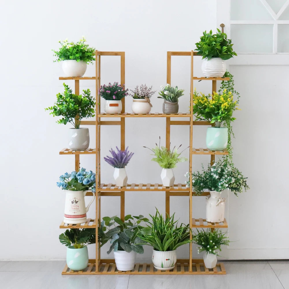 9 Tier Bamboo 17 Potted Plant Stand Rack