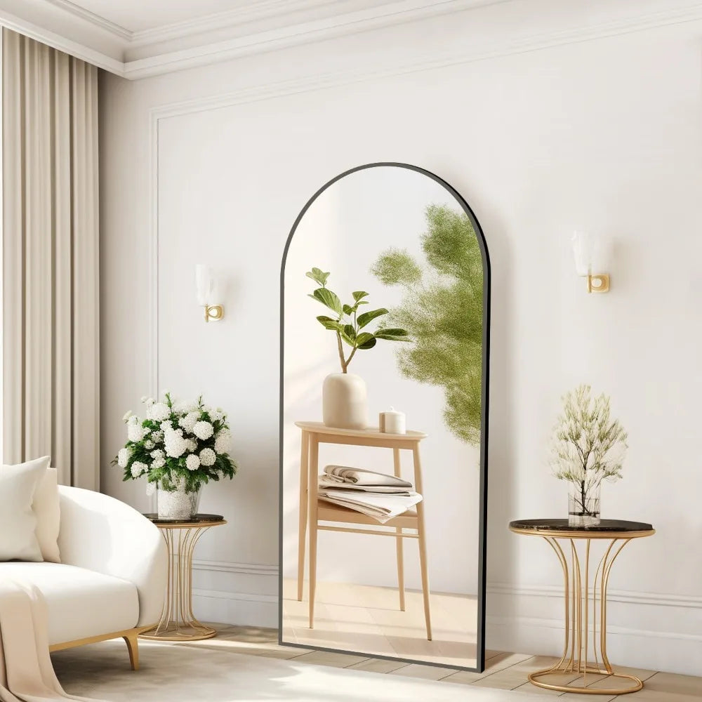 Arched Full Length Mirror 57"x20", Free Standing Wall Mirror Leaning or Hanging Mounted, Thin Aluminum Alloy Frame