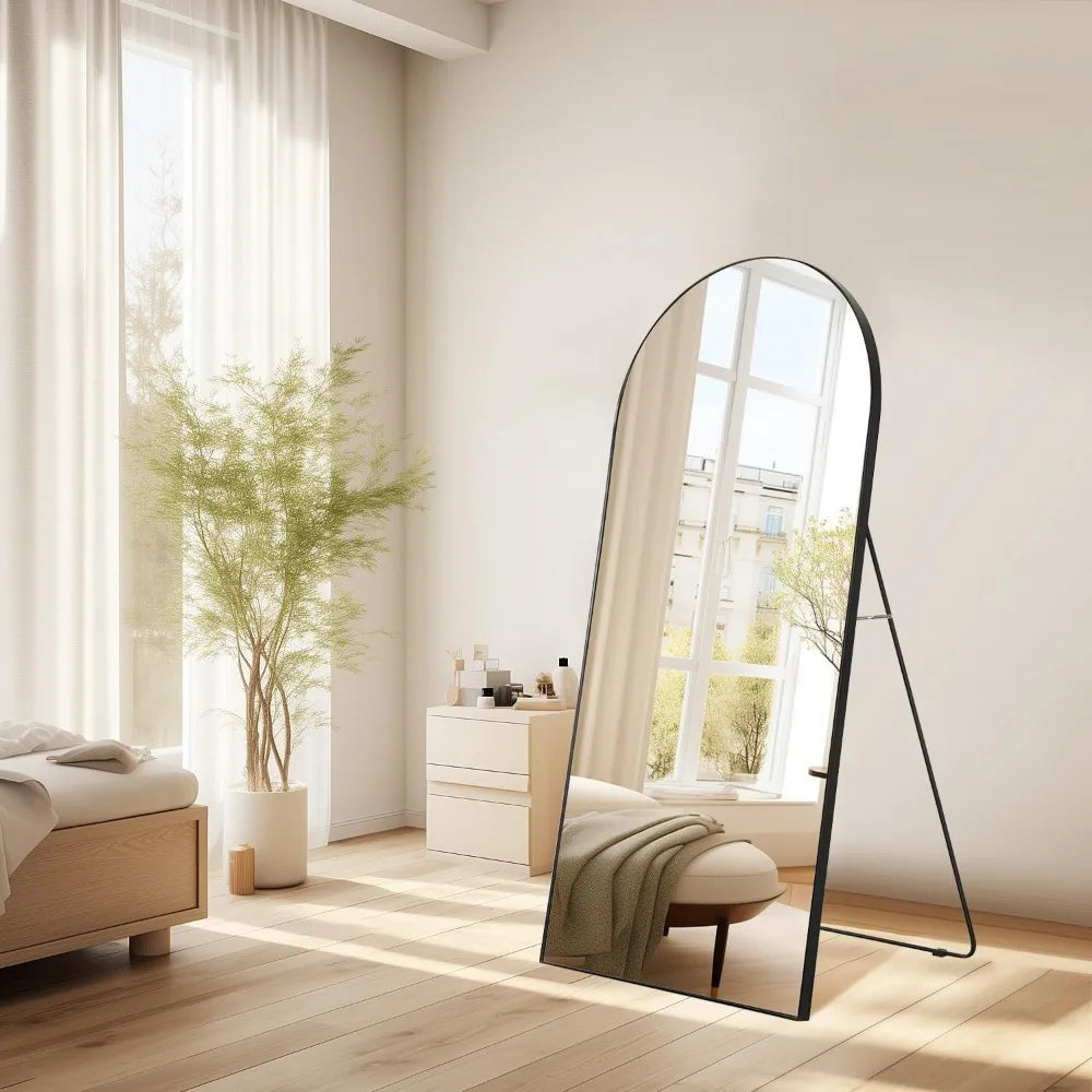 Arched Full Length Mirror 57"x20", Free Standing Wall Mirror Leaning or Hanging Mounted, Thin Aluminum Alloy Frame