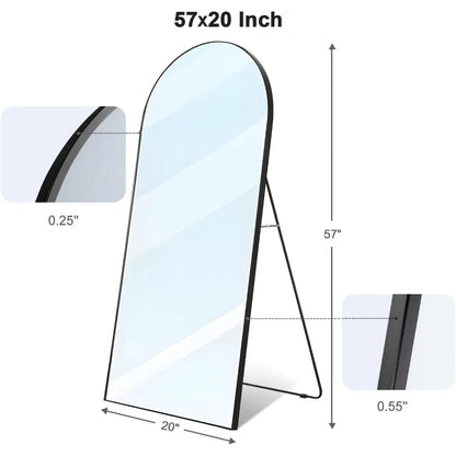 Arched Full Length Mirror 57"x20", Free Standing Wall Mirror Leaning or Hanging Mounted, Thin Aluminum Alloy Frame